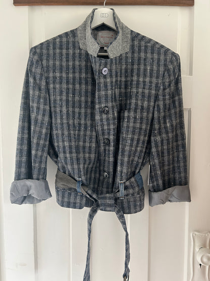 Cropped Upcycled Profile Blazer with Denim Belt Size S/M #BLAZSM7