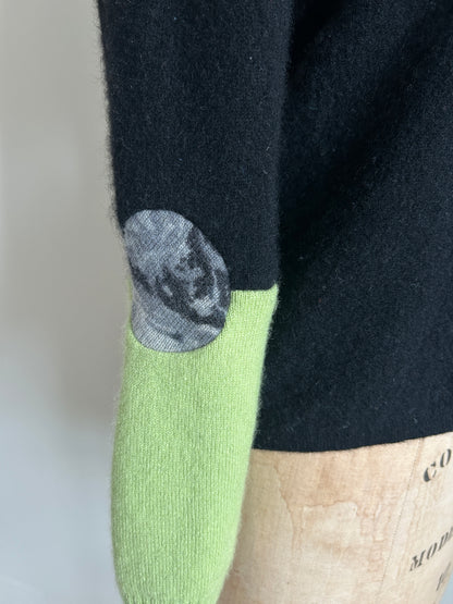 Abstract Art Patched Upcycled Cowl Neck Cashmere Sweater M/L #CASML32