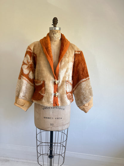 Vivianne Cropped Jacket with Upcycled Vintage Wool & Fleece Blankets Size M/L #CVCWML11