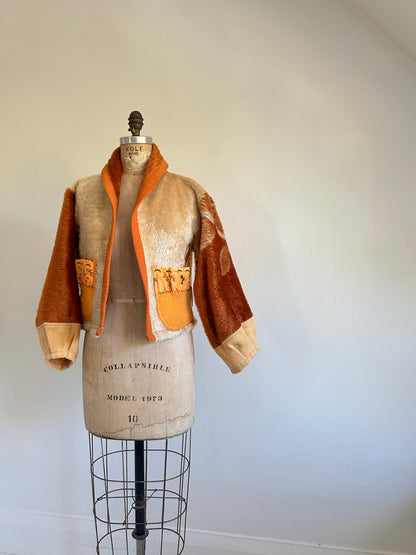 Vivianne Cropped Jacket with Upcycled Vintage Wool & Fleece Blankets Size XS/S #CVCWXXS14