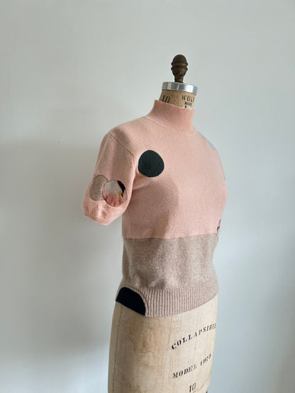 Abstract Art Patched Upcycled Lord & Taylor Cashmere Sweater XS/S #ART17