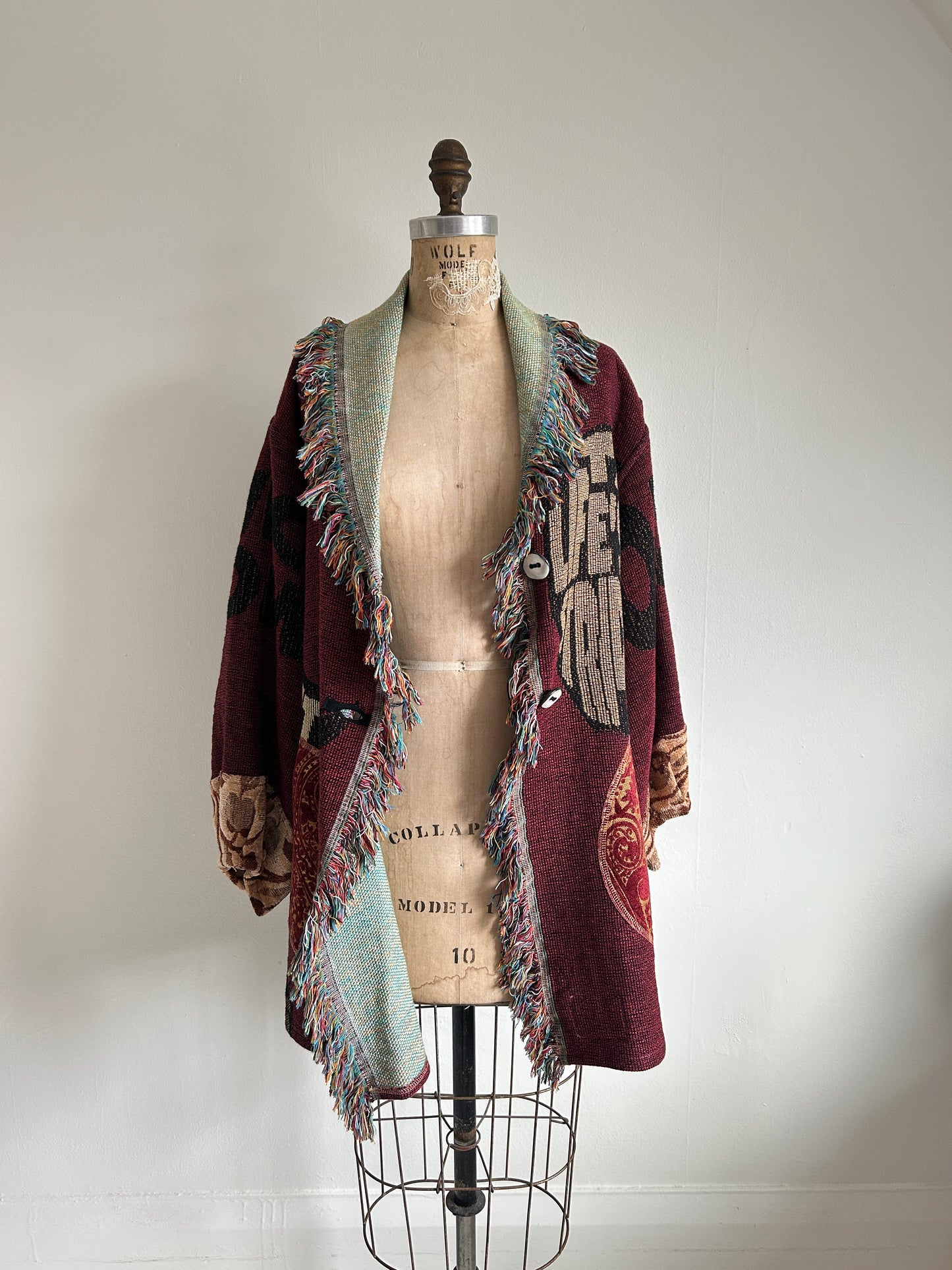 Vivianne Jacket with Upcycled Vintage Throw Blanket Horse Theme S/M #CVJTSM28