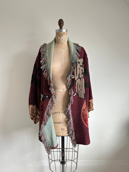 Vivianne Jacket with Upcycled Vintage Throw Blanket Horse Theme S/M #CVJTSM28