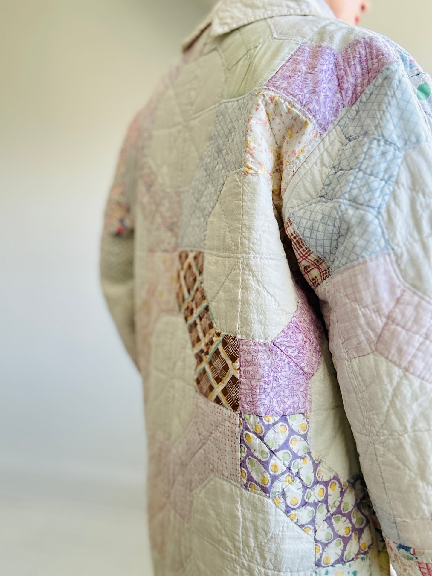 Vivianne Jacket Upcycled Hand Stitched Vintage Bow Tie Design Quilt Size M/L #CVDQML1