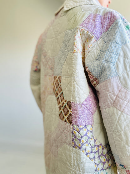 Vivianne Jacket Upcycled Hand Stitched Vintage Bow Tie Design Quilt Size M/L #CVDQML1