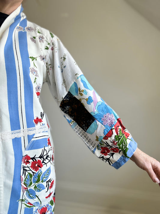 Vivianne Upcycled Vintage Linen & Cotton Patchwork Jacket Size S/M #VIVC6