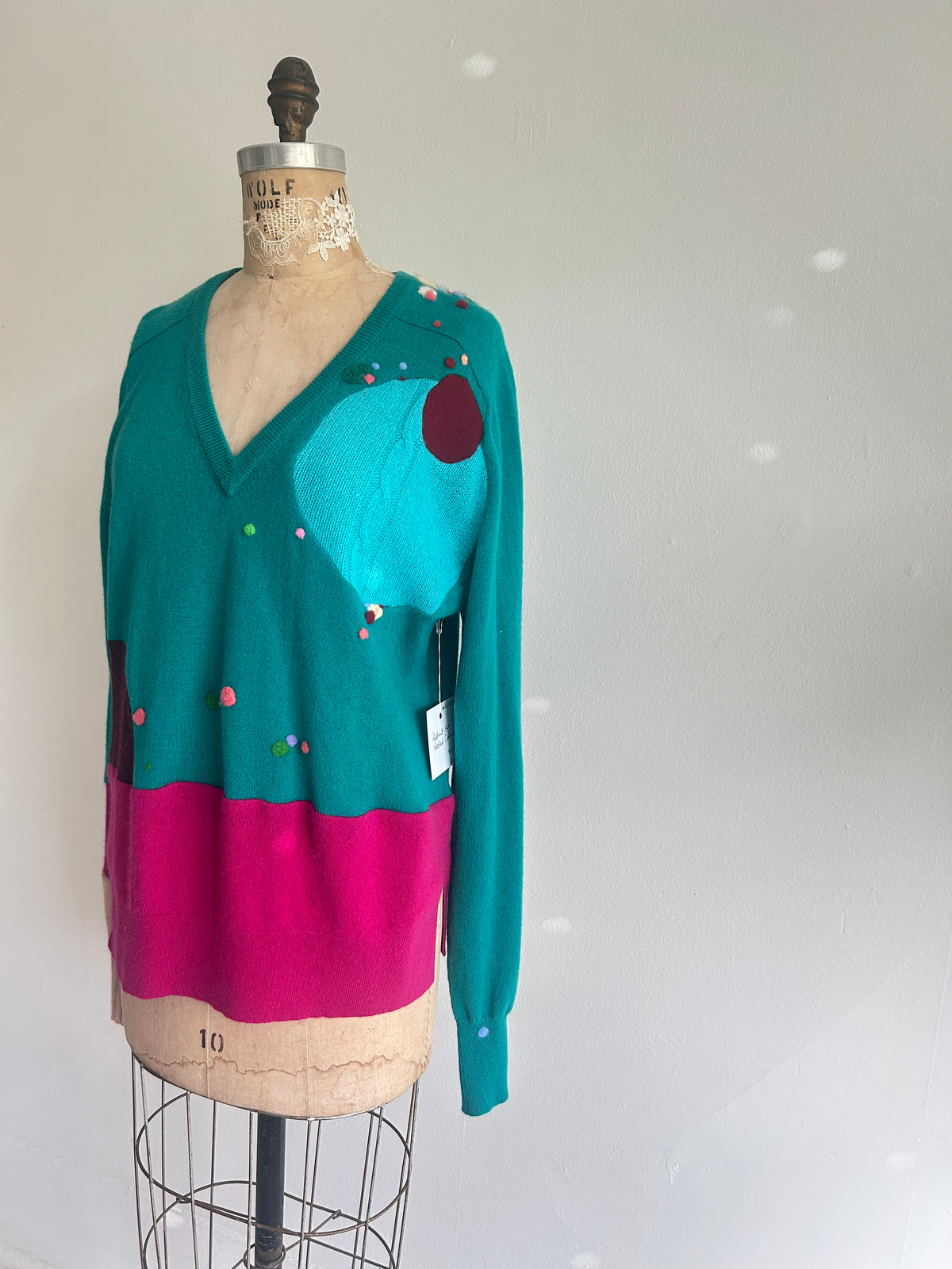 Needlefelted and Circle Patched Confetti Cashmere Sweater XL/2X #CASX2X1