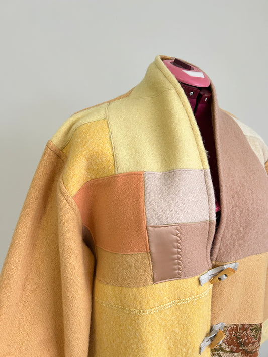 Vivianne Jacket with Upcycled Vintage Wool Patchworked Blanket & Leather & Wooden Toggles Size 2X/3X #CVJW23X28