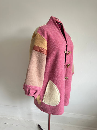 Vivianne Jacket with Upcycled Vintage Wool Patchwork & Leather & Wooden Toggles Size XL/2X #CVJWX2X56
