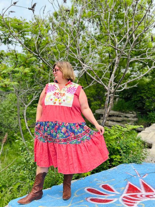 Carrie Dress - One of a Kind Vintage Cotton & Linen Textiles Size 2X/3X #CAR14