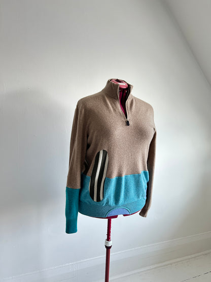 Abstract Art Patched Upcycled Cashmere Sweater XL/2X #CASX2X26