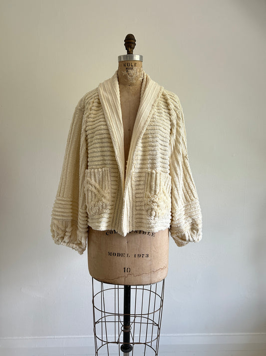 Vivianne Cropped Jacket with Upcycled Vintage Chenille Size XL/2X #VIVCH4