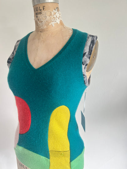 Abstract Art Patched Upcycled Cashmere Vest Size XS/S #CAVXXS26