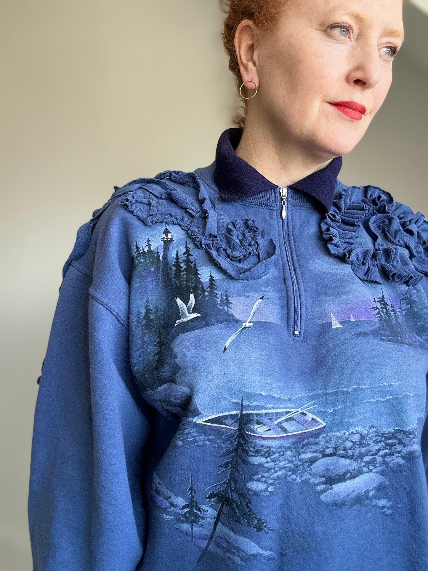 Ruffled Vintage Zip Up Sweatshirt M/L #SWML5