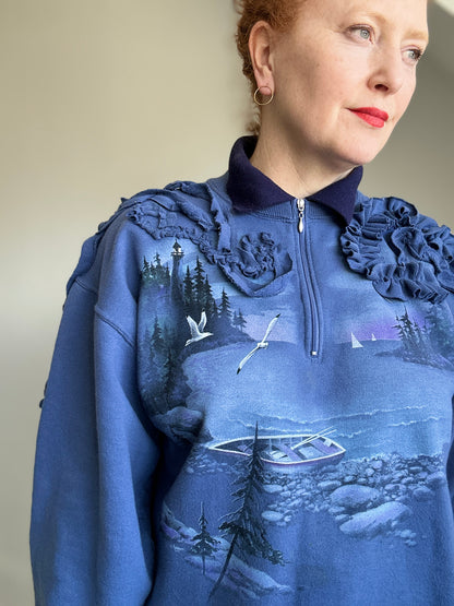 Ruffled Vintage Zip Up Sweatshirt M/L #SWML5