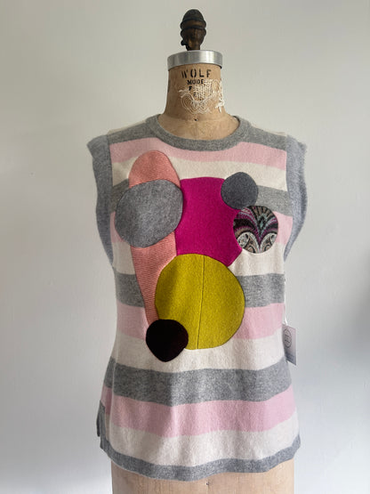 Abstract Art Patched Upcycled Cashmere Vest Size S/M #CAVSM2