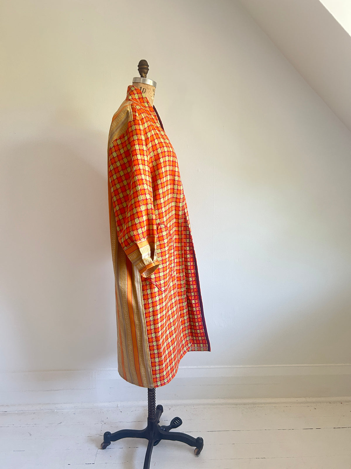 Vivianne Duster Jacket with Upcycled Vintage Deadstock Lightweight Wool & Vintage Drapery Size M/L #CVDWML10