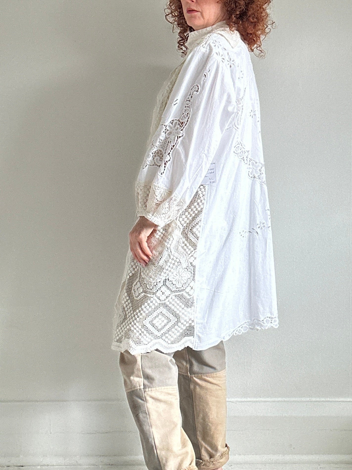 Vivianne Jacket with Upcycled Vintage Cut Lace Cotton & Crochet Boho Draperies & Crochet  Size M/L #CVCJML100
