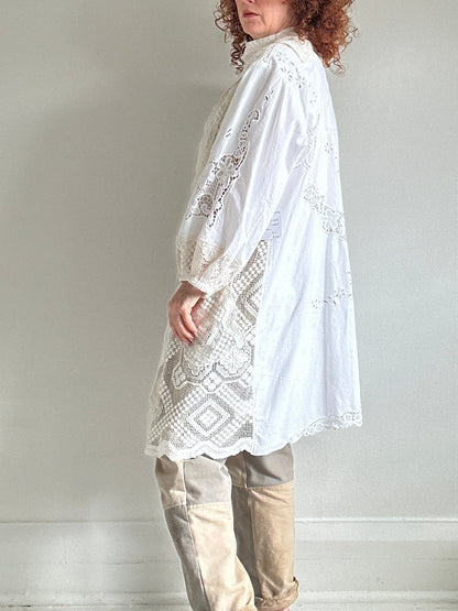 Vivianne Jacket with Upcycled Vintage Cut Lace Cotton & Crochet Boho Draperies & Crochet  Size M/L #CVCJML100