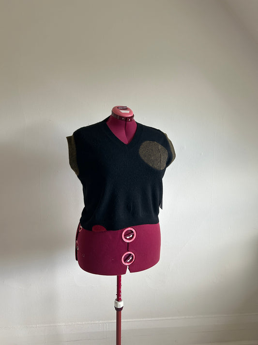 Abstract Art Patched Upcycled Cashmere Vest Size 2X/3X #CAV23X33