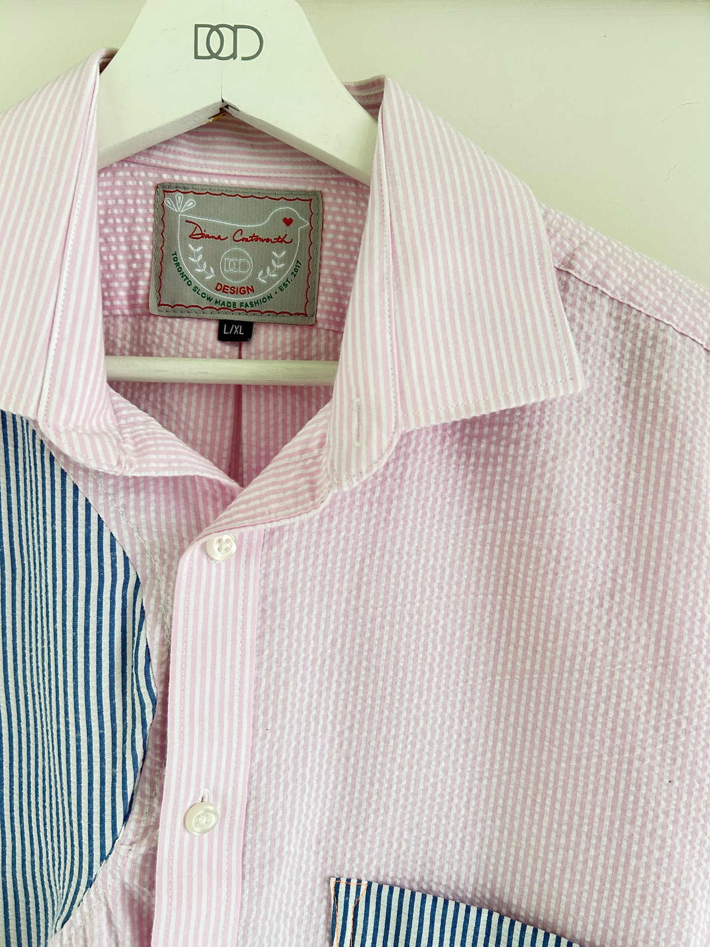 Upcycled Modern Workwear Pinstripe Shirt - Circle Series Size M/L #TPIML12