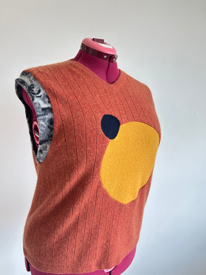 Abstract Art Patched Upcycled Cashmere Vest Size 2X/3X #CAV23X30