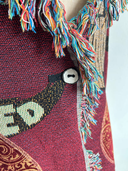 Vivianne Jacket with Upcycled Vintage Throw Blanket Horse Theme S/M #CVJTSM28