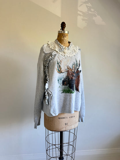 Ruffled Lace Vintage Moose Sweatshirt 2X/3X #SWR23X4