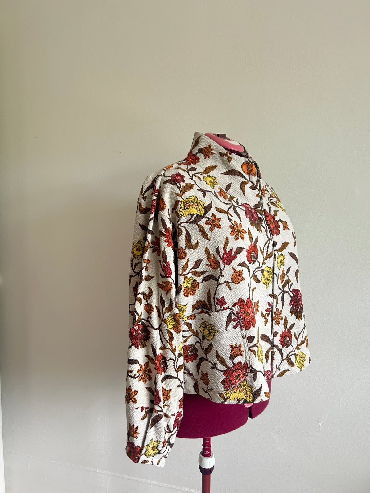 Billie Zip Up Jacket with Upcycled Vintage Draperies Size 2X/3X #BILL23XCR5