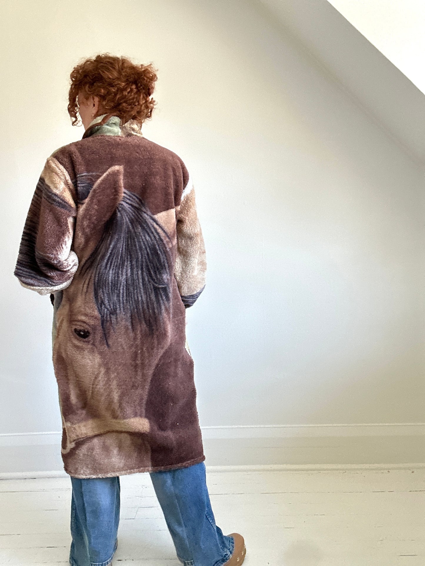 Vivianne Duster with Upcycled Fleece Blanket Horse Theme Size S/M #CVDFSM23