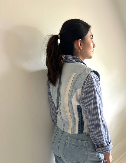 Leni Reclaimed Patchwork Denim Vest with Cotton Lining XS #LENI2