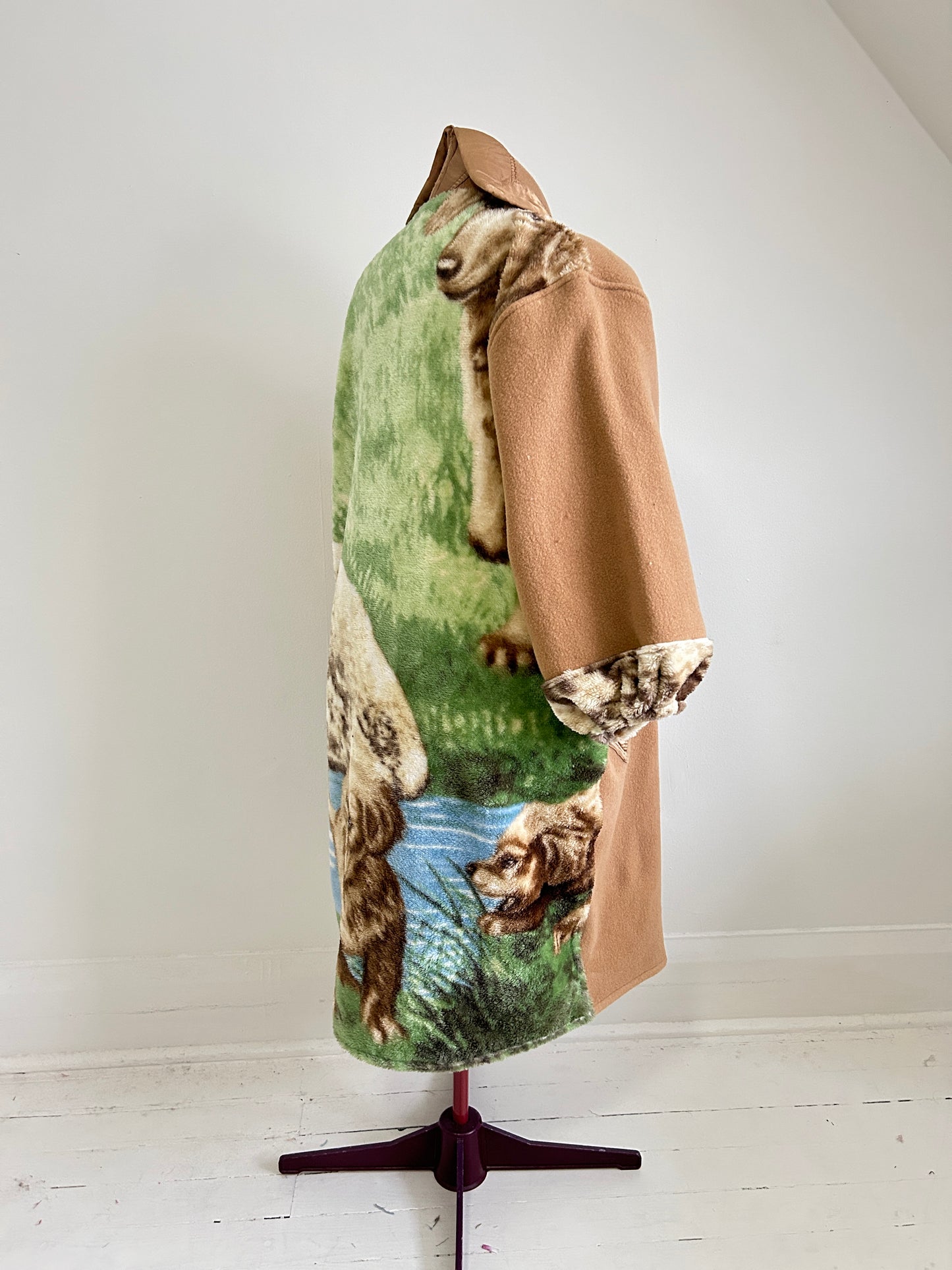 Vivianne Duster with Upcycled Fleece & Vintage Wool Blanket Puppy Theme Size XL/2X #CVDW23X30