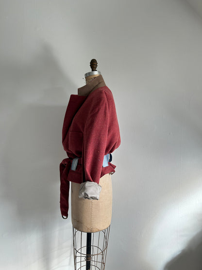 Cropped Upcycled Stafford LambsWool Blazer with Denim Belt Size L/XL #BLAZLXL3