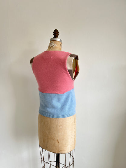 Abstract Art Patched Upcycled Cashmere Vest Size S/M #ARTV3