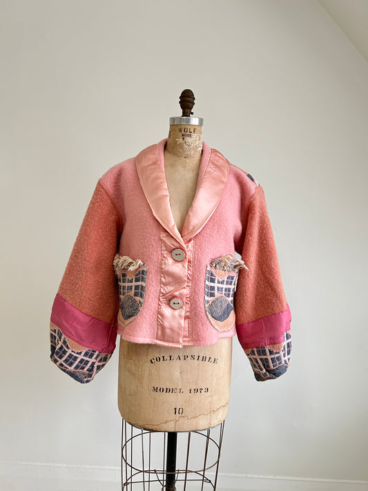 Vivianne Cropped Jacket with Upcycled Vintage Wool & Throw Blanket Size M/L #CVCWML39