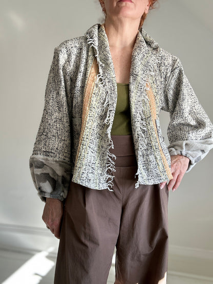 Vivianne Jacket with Upcycled Fleece & Cotton Throw Blanket Wolf Theme Size M/L #CVJTML103