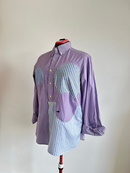 Upcycled Modern Workwear Ralph Lauren Pinstripe Shirt - Circle Series Size 2X/3X #PIN3