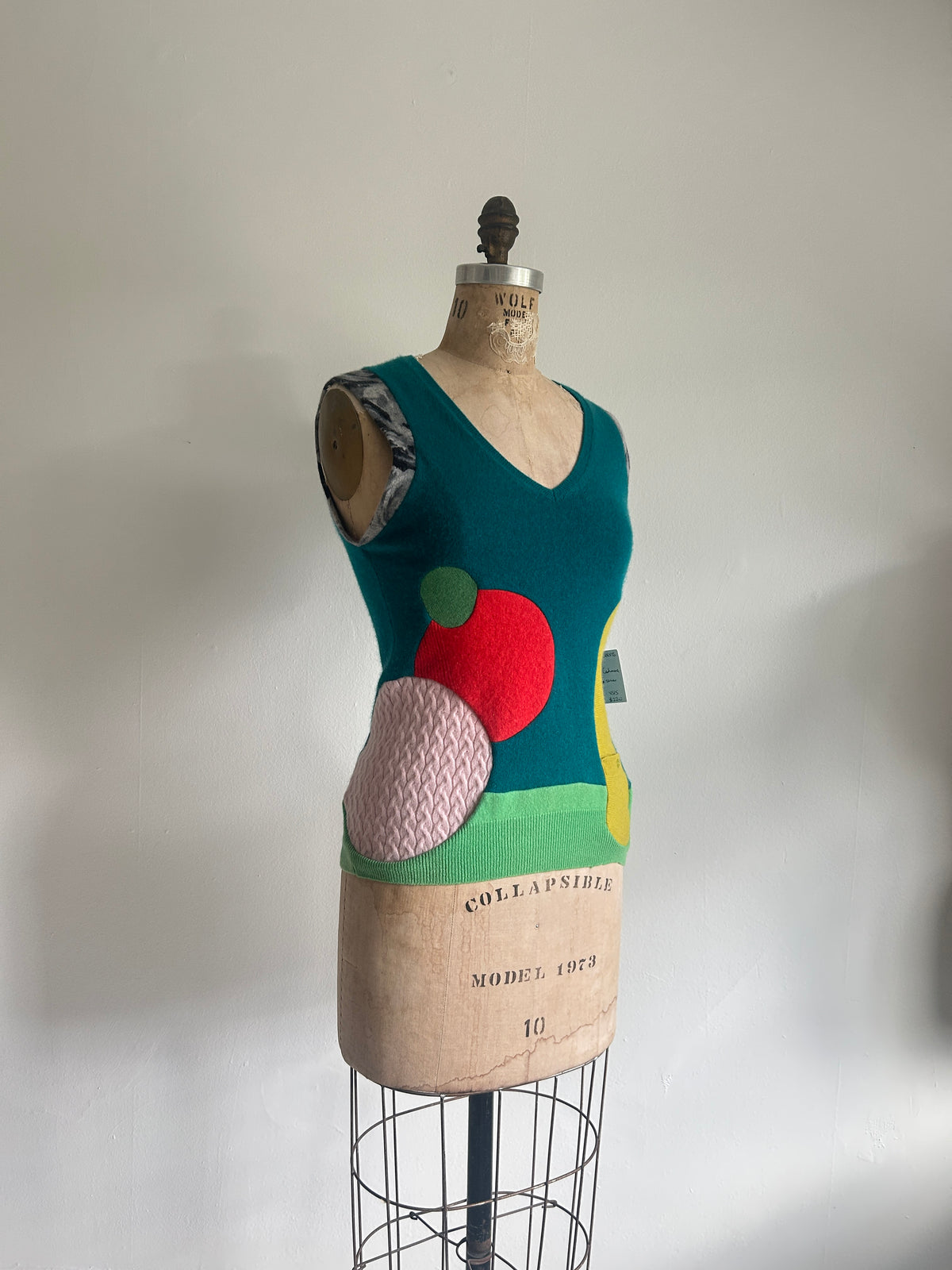 Abstract Art Patched Upcycled Cashmere Vest Size XS/S #CAVXXS26