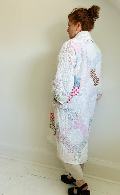 Vivianne Jacket Upcycled Hand Stitched Vintage Bow Tie Design Quilt Size M/L #CVDQML1