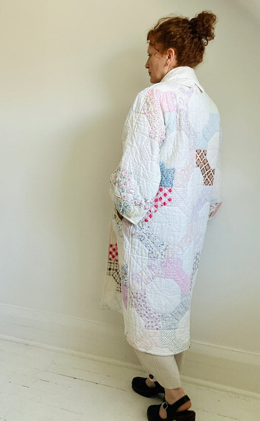 Vivianne Jacket Upcycled Hand Stitched Vintage Bow Tie Design Quilt Size M/L #CVDQML1