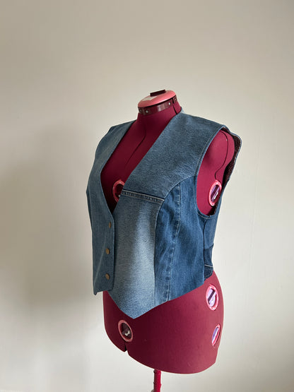Leni Reclaimed Patchwork Denim Vest with Cotton Lining 2X #DV23X14