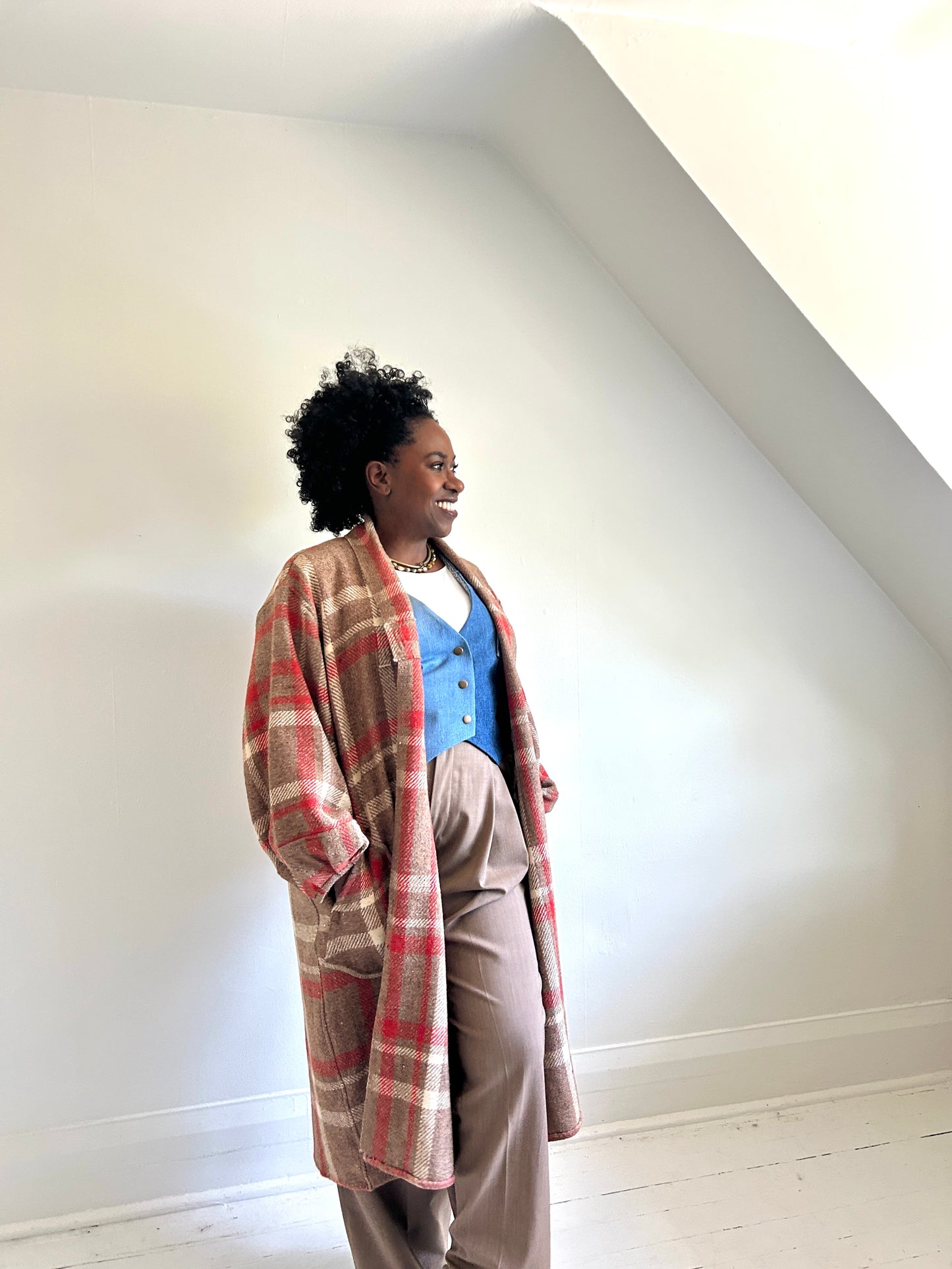 Vivianne Duster with Upcycled Vintage Wool Blanket Size 2X/3X #VIVW21