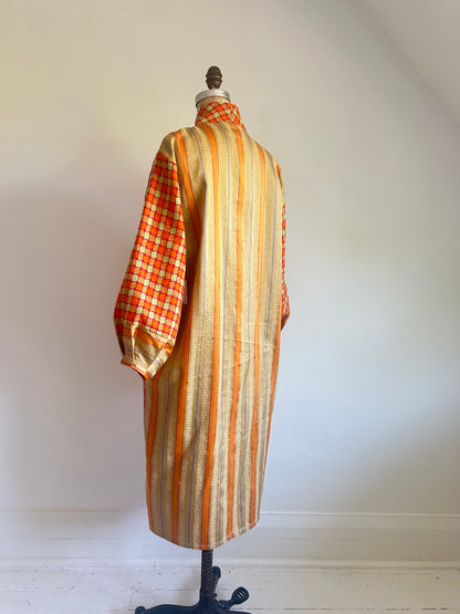 Vivianne Duster Jacket with Upcycled Vintage Deadstock Lightweight Wool & Vintage Drapery Size M/L #CVDWML10