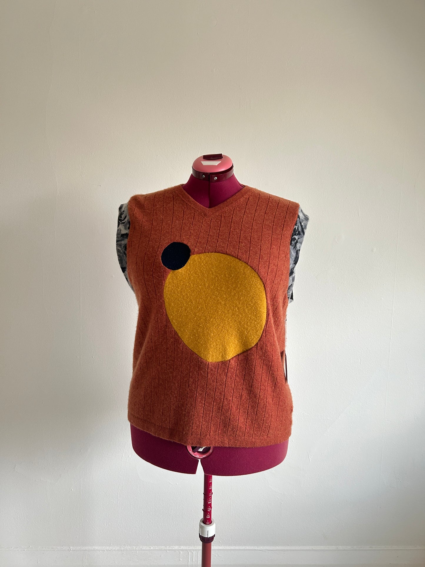 Abstract Art Patched Upcycled Cashmere Vest Size 2X/3X #CAV23X30