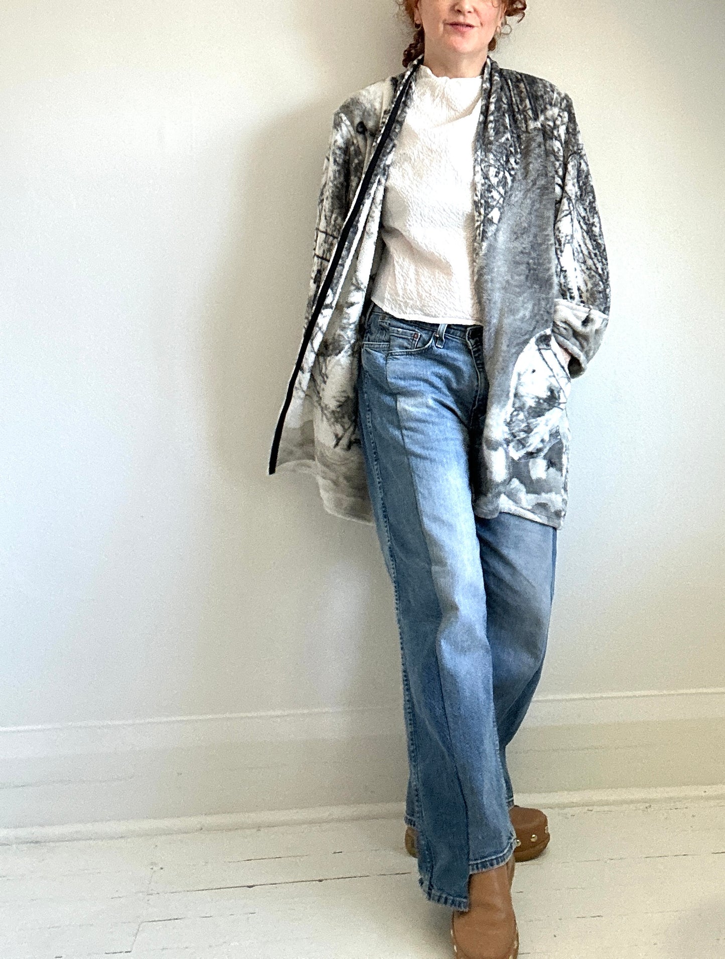 Vivianne Jacket with Upcycled Fleece Throw Blanket Wolf Theme Size M/L #CVJFML24