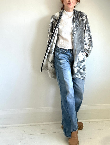 Vivianne Jacket with Upcycled Fleece Throw Blanket Wolf Theme Size M/L #CVJFML24