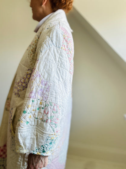 Vivianne Jacket Upcycled Hand Stitched Vintage Bow Tie Design Quilt Size M/L #CVDQML1