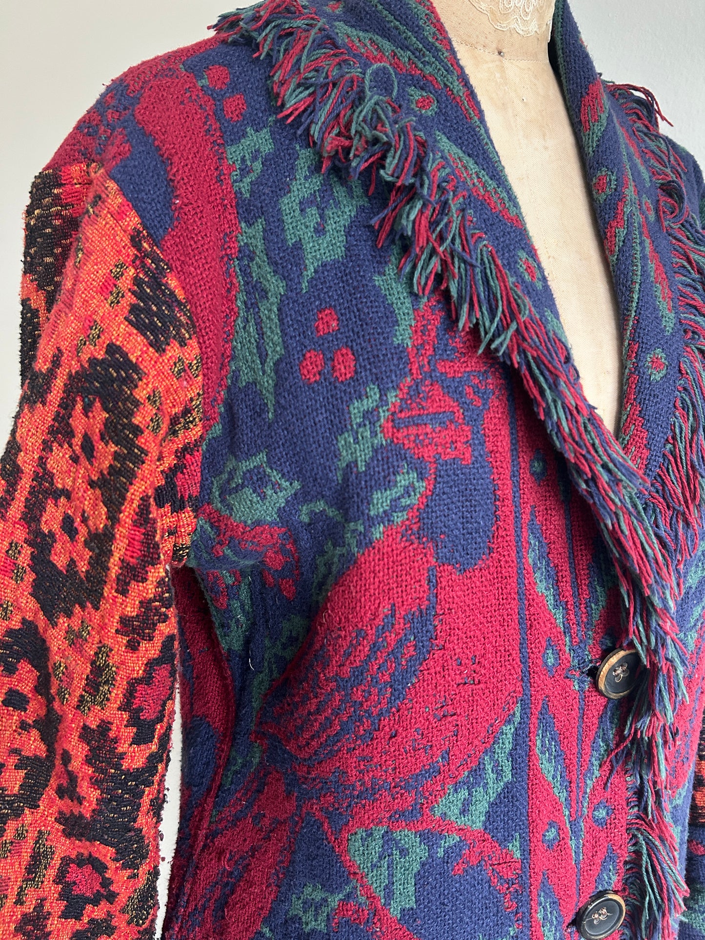 Vivianne Duster Jacket with Upcycled Throw Blankets Cardinal Theme XS/S #CVDTXSS27