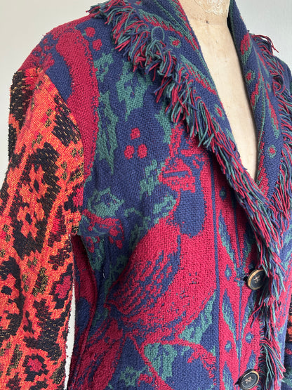 Vivianne Duster Jacket with Upcycled Throw Blankets Cardinal Theme XS/S #CVDTXSS27