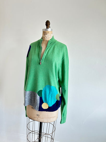 Abstract Art Patched Upcycled Cashmere Sweater 2X/3X #CAS23X20